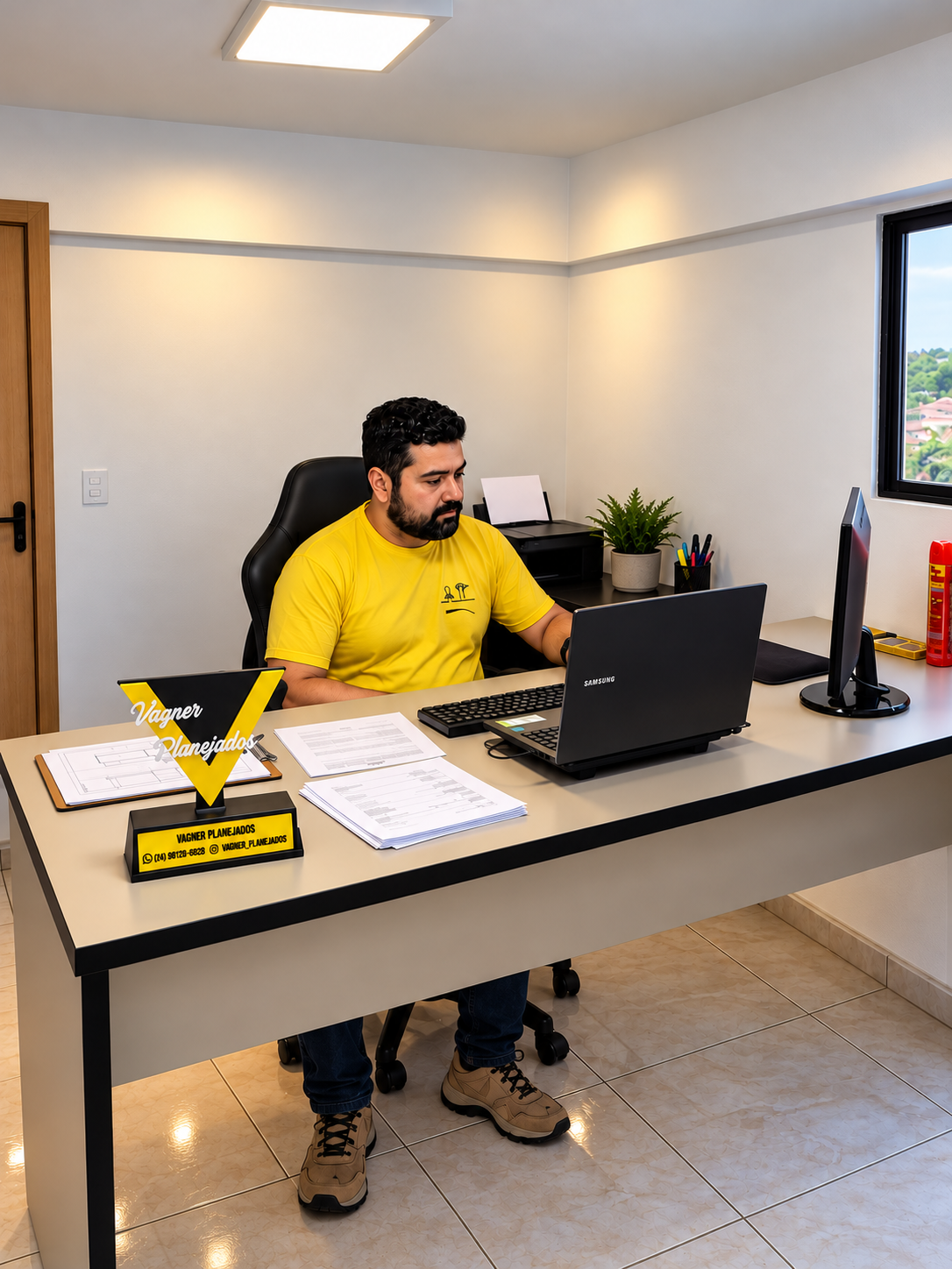 Vagner Planejados acompanhando projeto no escritório